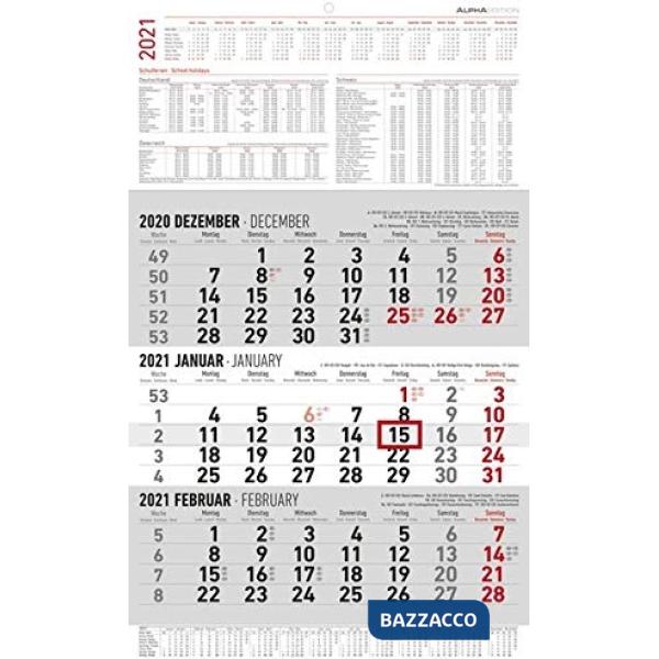 Calendario 2021 olandese da muro 3 mesi 30x49 cm