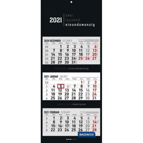 Calendario 2021 olandese da muro 3 mesi 34,5x80 cm nero