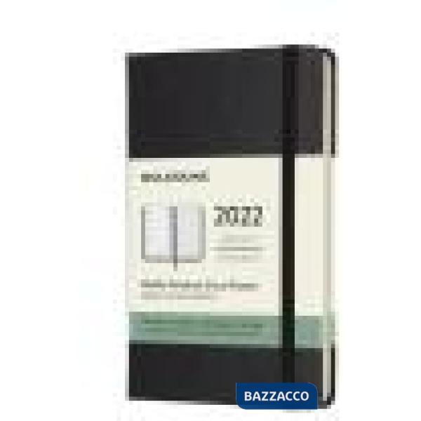 12 months, weekly notebook. Pocket, hard cover, black