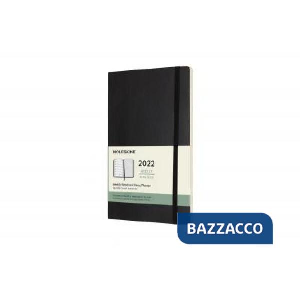 12 months, weekly notebook. Large, soft cover, black