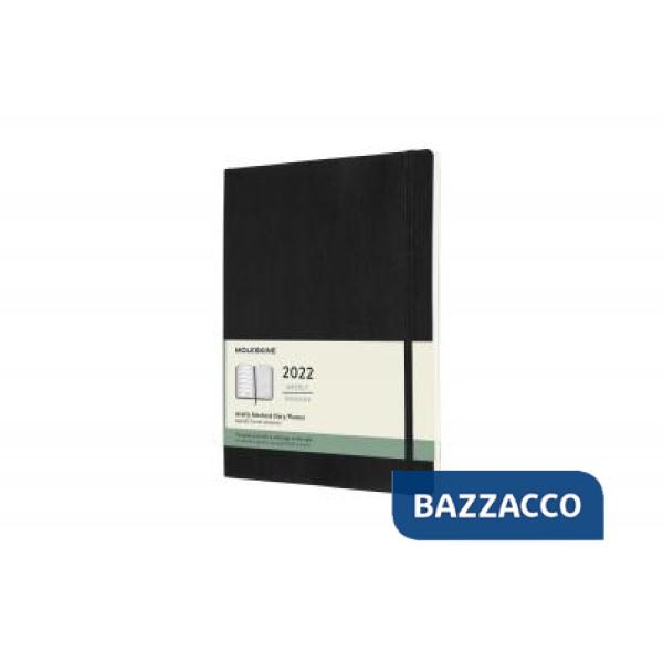 12 months, weekly notebook. Extra-large, soft cover, black