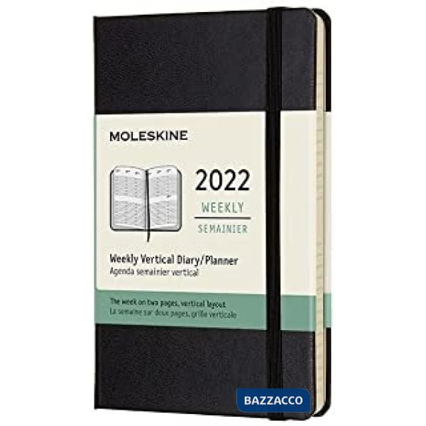 12 months, weekly, vertical. Pocket, hard cover, black