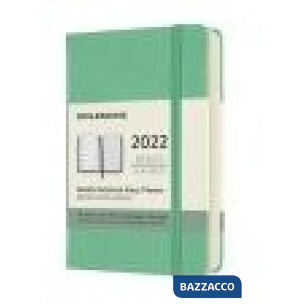 12 months, weekly notebook. Pocket, hard cover, ice green