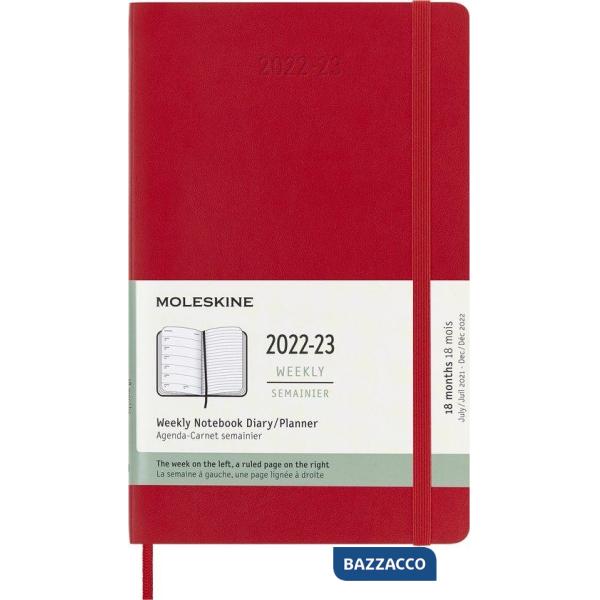 18 months, weekly notebook. Large, soft cover, scarlet red