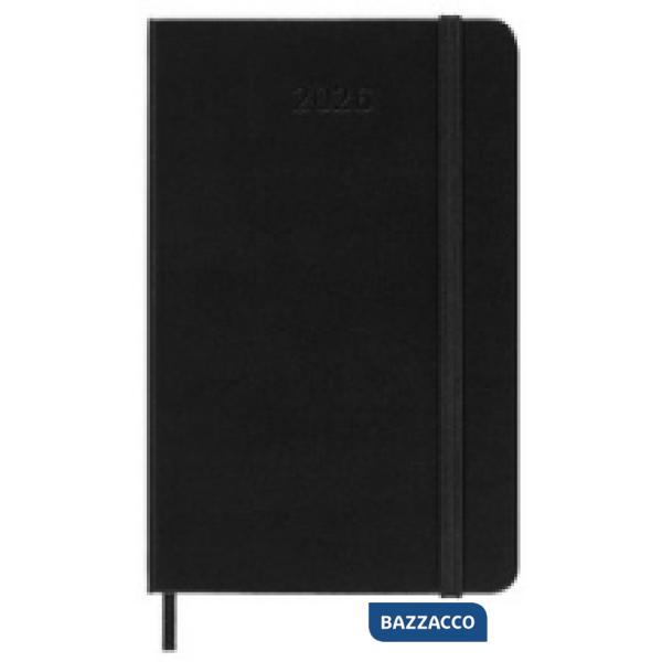 12 months, weekly, horizontal. Pocket, hard cover, black