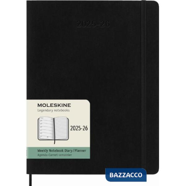 18 months, weekly notebook. Extra-large, soft cover, black