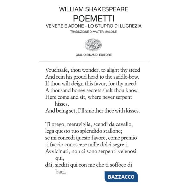Poemetti: Venere e Adone-Lo stupro di Lucrezia. Testo inglese a fronte