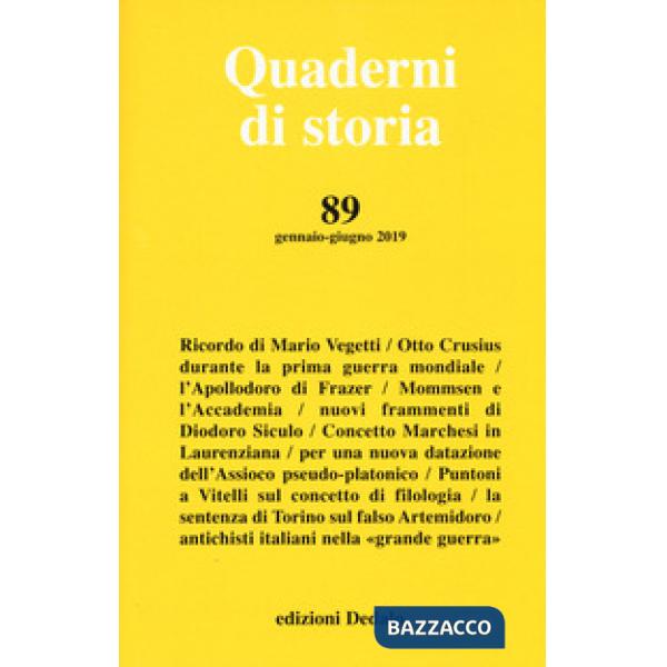 Quaderni di storia (2019). Vol. 89
