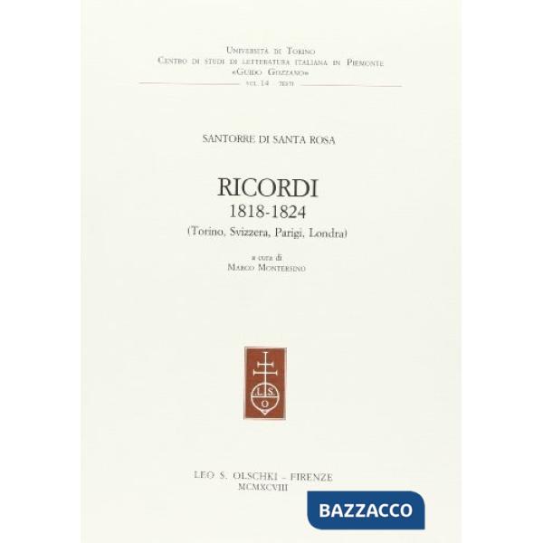 Ricordi 1818-1824 (Torino, Svizzera, Parigi, Londra)
