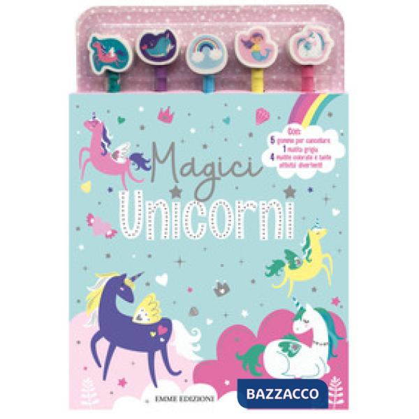Magici unicorni. Ediz. illustrata. Con 5 gomme per cancellare. Con 5 matite