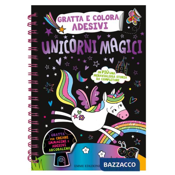 Unicorni magici. Gratta e colora adesivi. Ediz. a colori. Con Matita in legno per grattare