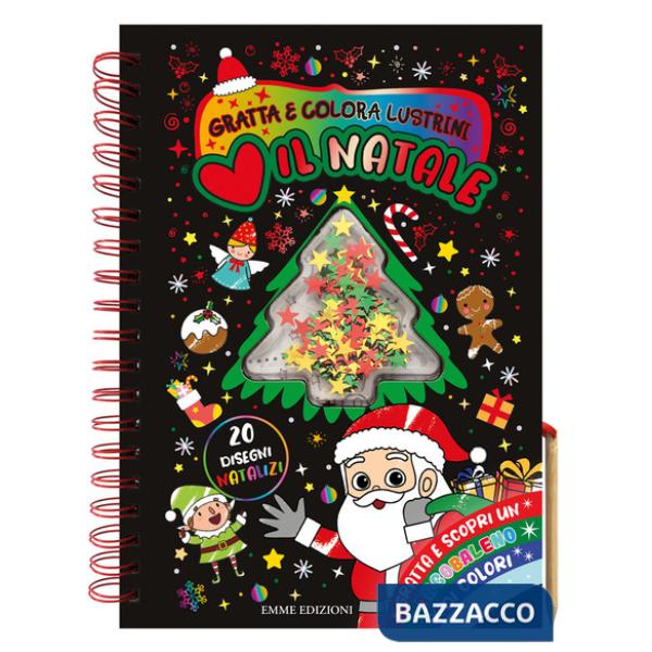 Amo il Natale. Gratta e colora lustrini. Ediz. illustrata. Con matita di legno