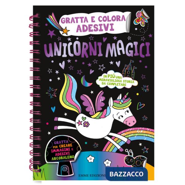 Unicorni magici. Gratta e colora adesivi. Ediz. a colori. Con Prodotti vari: matita di legno