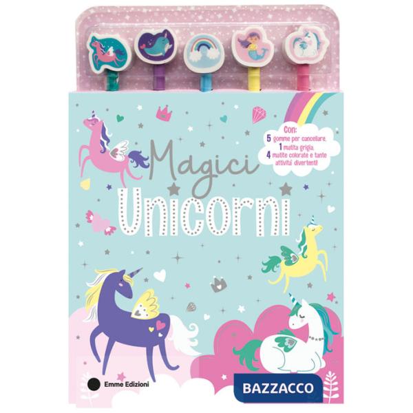 Magici unicorni. Ediz. illustrata. Con 5 gomme. Con 5 matite colorate