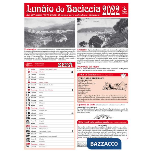 Lunâio do Bacìccia 2022. Con stampa antica della Liguria