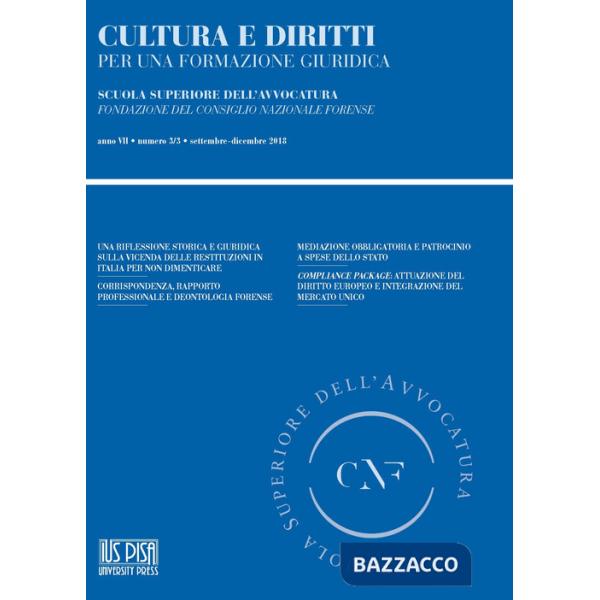 Cultura e diritti. Per una formazione giuridica (2018). Vol. 3: Settembre-Dicembre