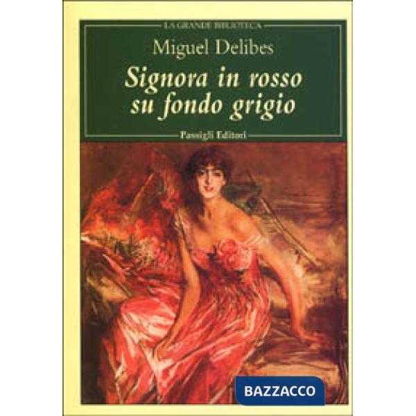 Signora in rosso su fondo grigio