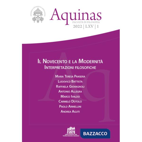 Aquinas. Rivista internazionale di filosofia (2022). Vol. 1: Il Novecento e la modernità
