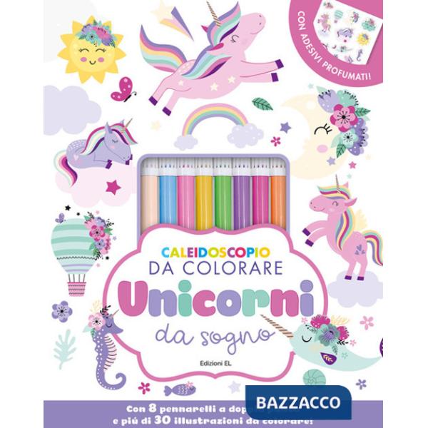 Caleidoscopio da colorare. Unicorni da sogno. Ediz. illustrata. Con 8 pennarelli. Con Adesivi