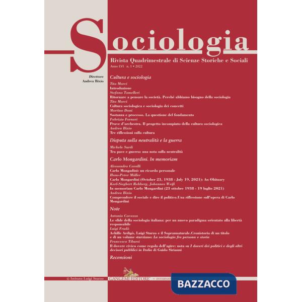 Sociologia. Rivista quadrimestrale di scienze storiche e sociali (2022). Vol. 1