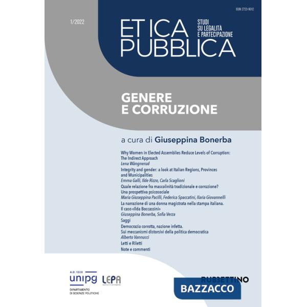 Etica pubblica. Studi su legalità e partecipazione (2022). Vol. 1: Genere e corruzione
