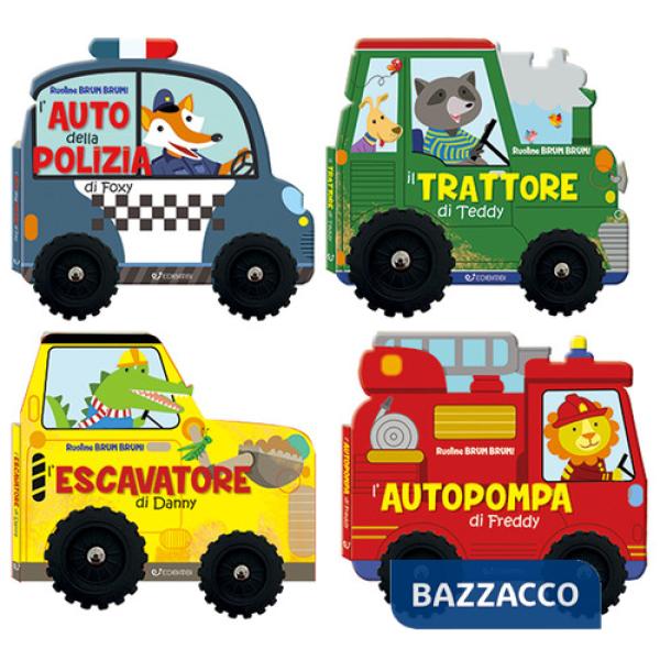 Brum brum: Il trattore di Teddy-L'autopompa di Freddy-L'auto della polizia di Foxy-L'escavatore di Danny (4 titoli sfusi). Ediz.