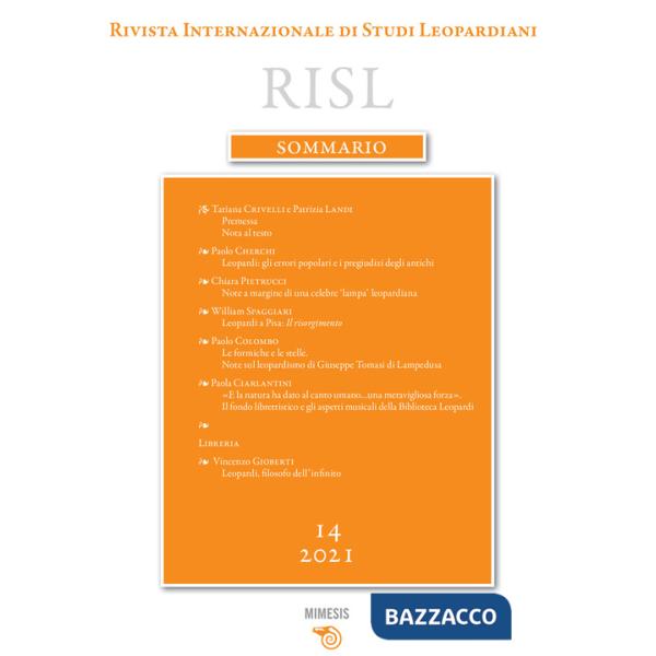 Rivista internazionale di studi leopardiani (2021). Vol. 14