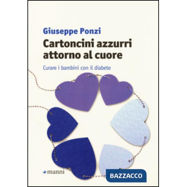 Cartoncini azzurri attorno al cuore. Curare i bambini con il diabete