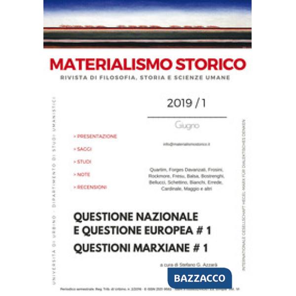 Materialismo storico. Rivista di filosofia, storia e scienze umane (2019). Vol. 