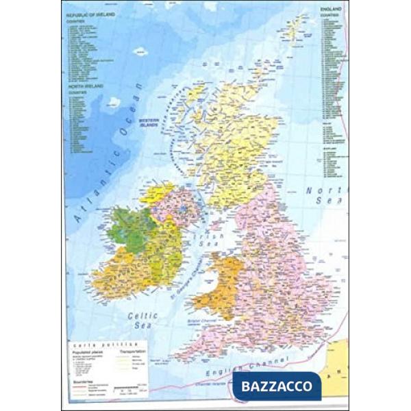 BRITISH ISLES 1:1.100.000 (CARTA MURALE TELATA CON ASTE METALLICHE CM 92X140)
