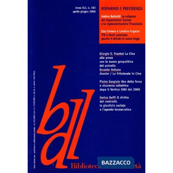 Biblioteca della libertà. Vol. 183: Risparmio e previdenza