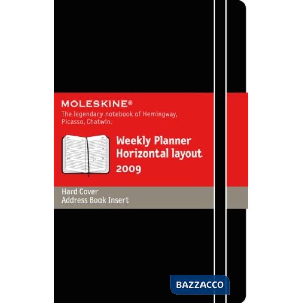 Weekly planner, 2009, horizontal. Pocket, hard cover, black