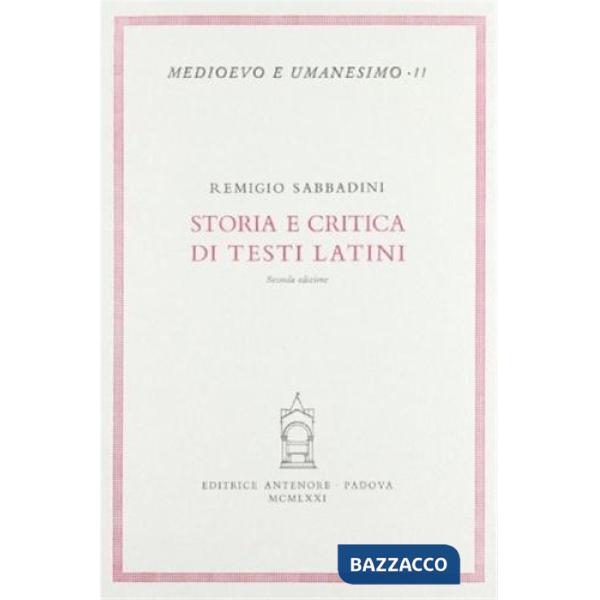 Storia e critica di testi latini. Cicerone, Donato, Tacito, Celso, Plauto, Plinio, Quintiliano, Livio e Sallustio, commedia igno