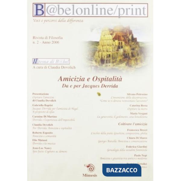 Babeleonline print. Vol. 2: Amicizia e ospitalità. Da e per Jacques Derrida