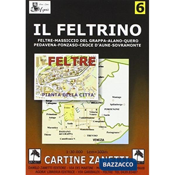 Il feltrino. Feltre, Massiccio del Grappa, Alano, Quero, Pedavena, Fonzaso, Croce d'Aune, Sovramonte 1:30.000