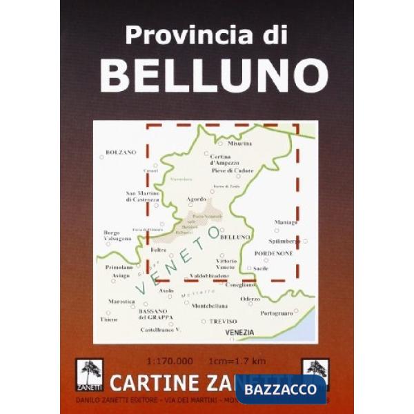 Provincia di Belluno. Carta stradale 1:170.000