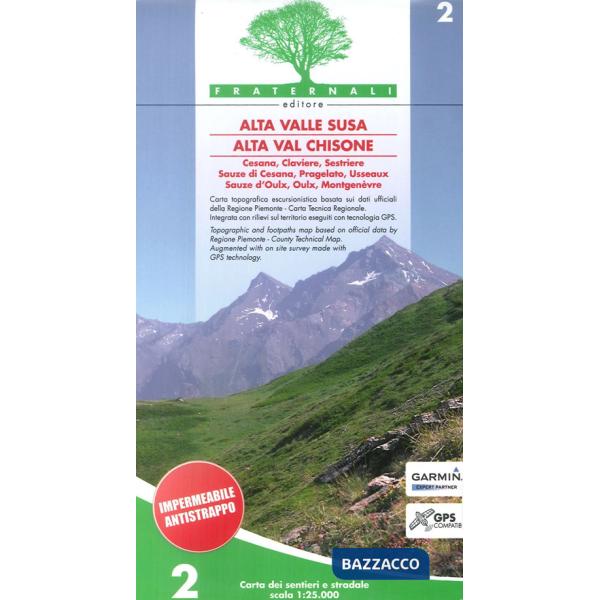 Carta n. 2. Alta valle Susa, alta val Chisone. Carta dei sentieri e stradale scala 1:25.000