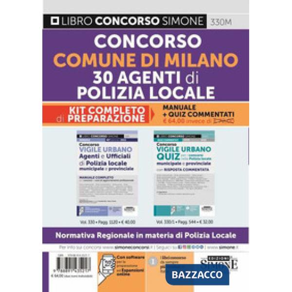 Concorso comune di Milano 30 agenti di polizia locale. Kit completo di preparazione