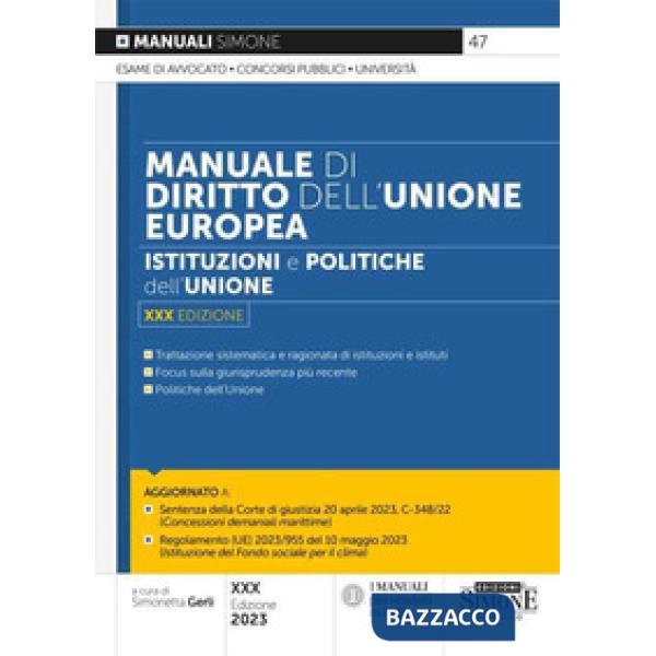 Manuale di Diritto dell'Unione europea. Istituzioni e politiche dell'Unione