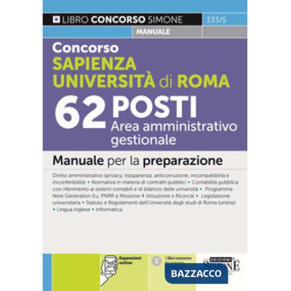 Concorso Sapienza Università di Roma 62 posti Area amministrativo gestionale. Manuale per la preparazione