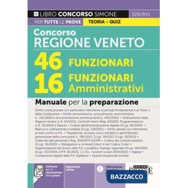 Concorso regione Veneto 46 funzionari. 16 funzionari amministrativi. Manuale per la preparazione