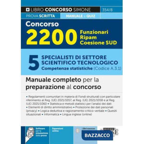 Concorso 2200 Funzionari Ripam Coesione Sud. 5 specialisti di settore scientifico tecnologico (Competenze statistiche) (Codice A