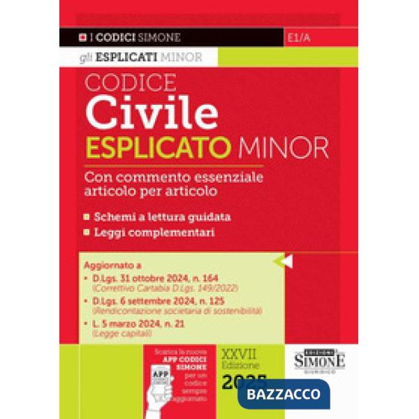 Codice civile esplicato. Ediz. minor. Con commento essenziale articolo per articolo. Schemi a lettura guidata. Leggi complementa