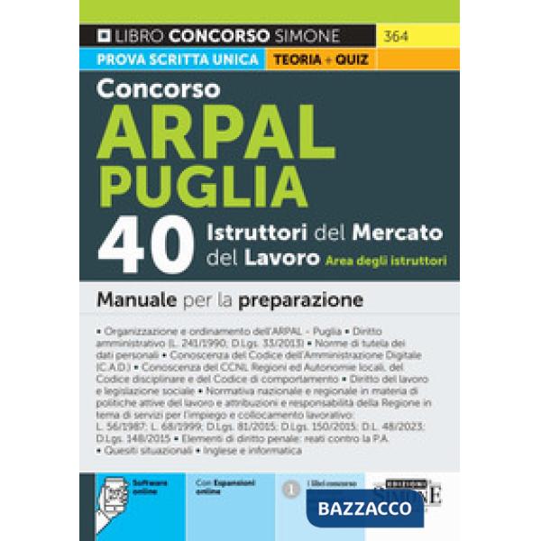 Concorso Arpal Puglia. 40 istruttori del mercato del lavoro. Area degli istruttori. Manuale per la preparazione