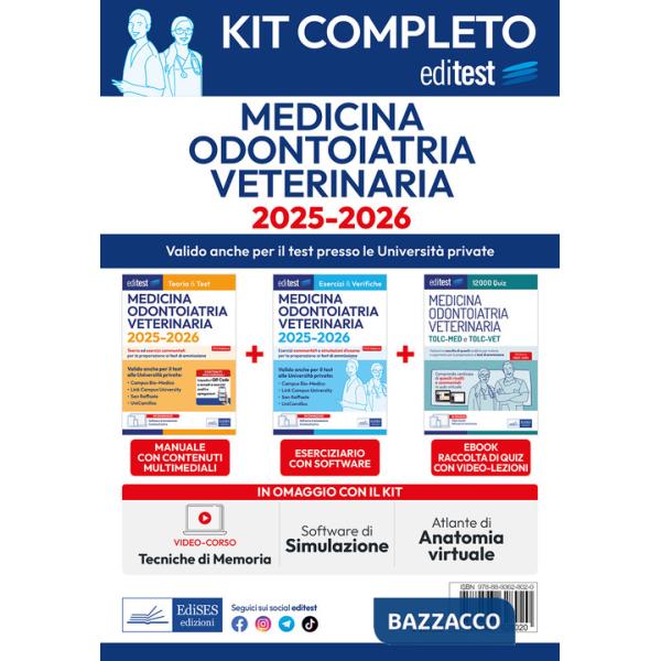 Kit completo EdiTEST Medicina, Odontoiatria, Veterinaria 2025-2026. Con software di simulazione
