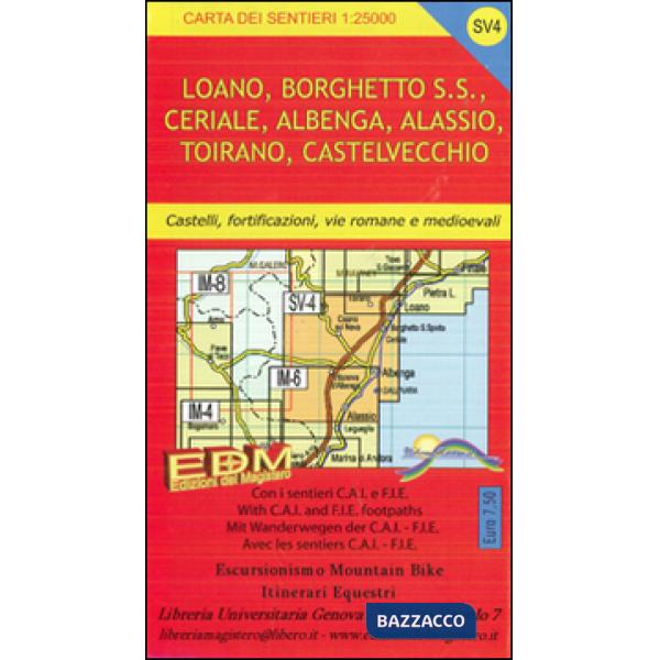 SV4. Loano, Borghetto S. Spirito, Ceriale, Albenga, Alassio, Toirano, Castelvecchio. Rossa. Carte dei sentieri di Liguria