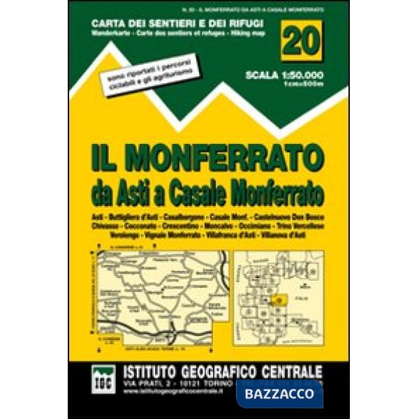 Carta n. 20 Il Monferrato 1:50.000. Carta dei sentieri e dei rifugi