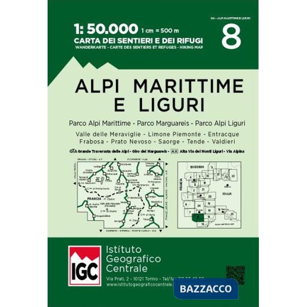 Carta n. 8 Alpi Marittime e Liguri 1:50.000. Carta dei sentieri e dei rifugi