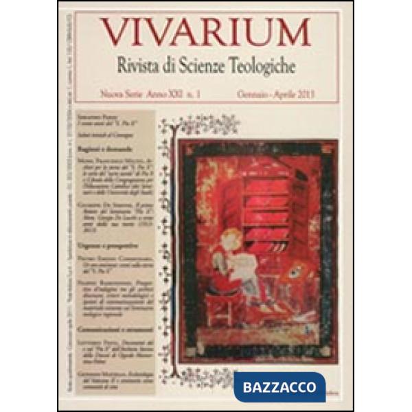 Vivarium. Rivista di scienze teologiche (2013). Vol. 1