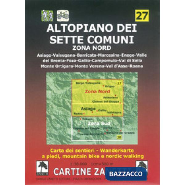 Altopiano dei Sette Comuni. Zona nord. 1:30.000 1cm300m. Carta dei sentieri a piedi, mountain bike e nordic walking